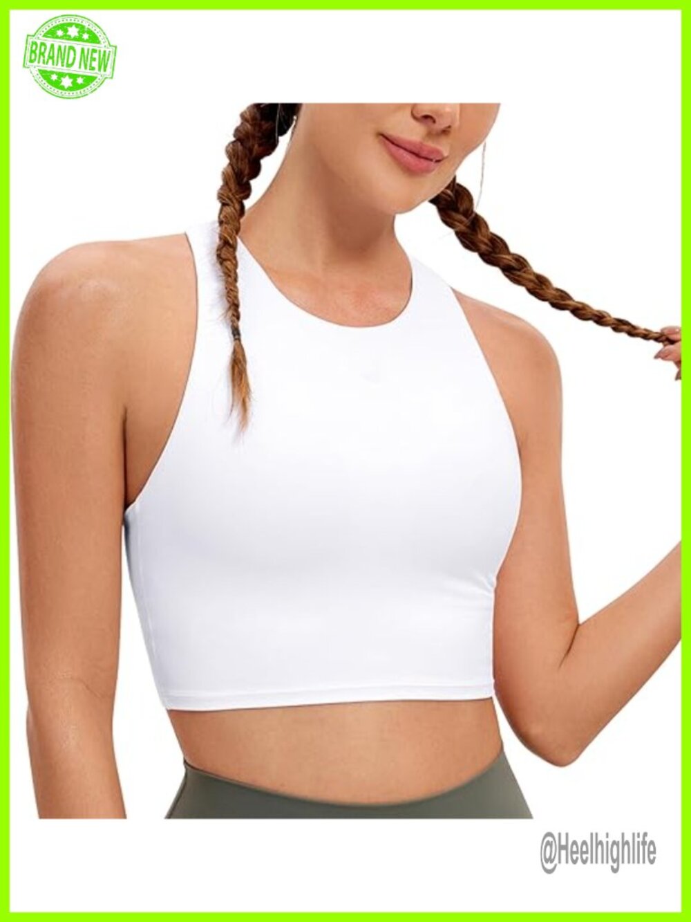 Butterluxe High Neck Crop Tank Top - Racerback Padded Sports Bra